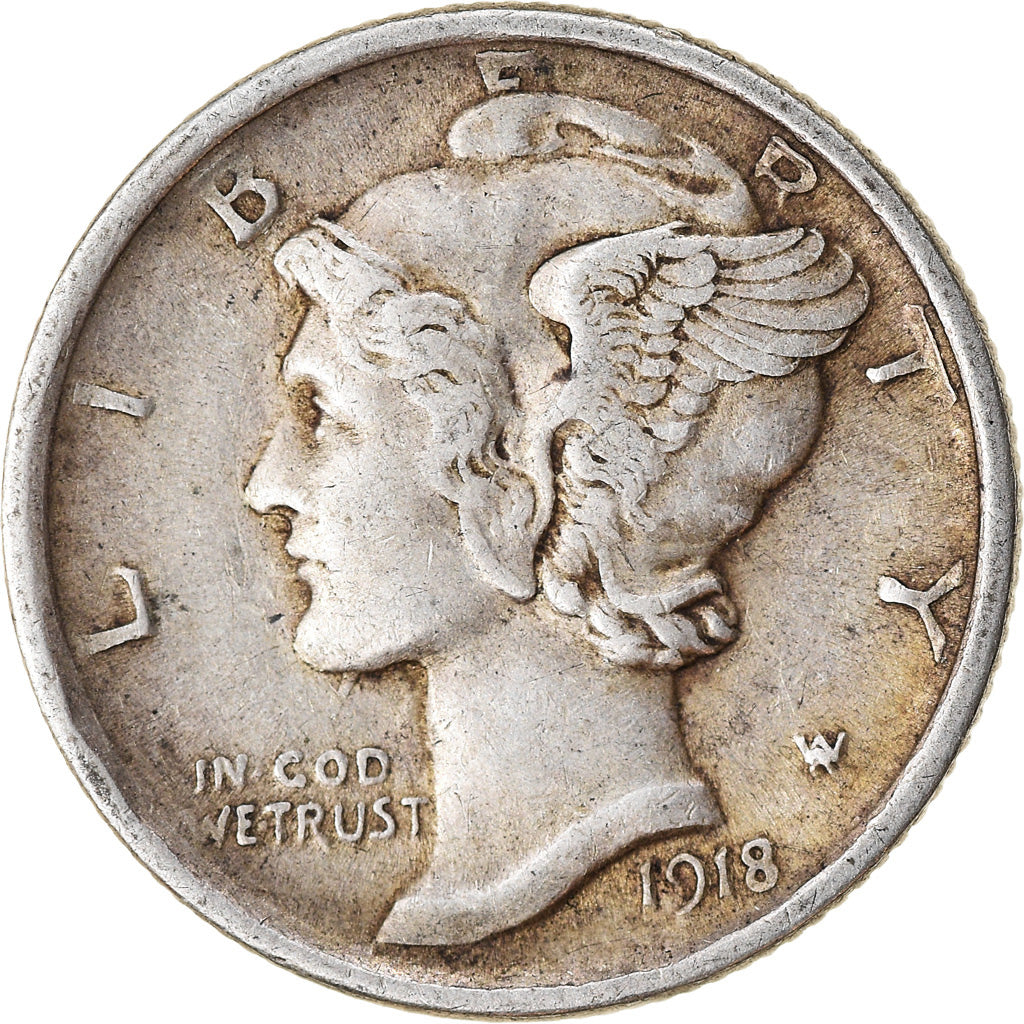 Moneta, Stati Uniti, Mercury Dime, Dime, 1918, U.S. Mint, Denver, MB+, Argento