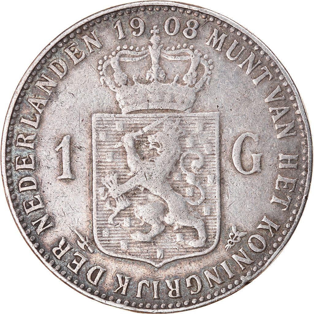 Coin, Netherlands, Wilhelmina I, Gulden, 1908, VF(30-35), Silver, KM:122.2
