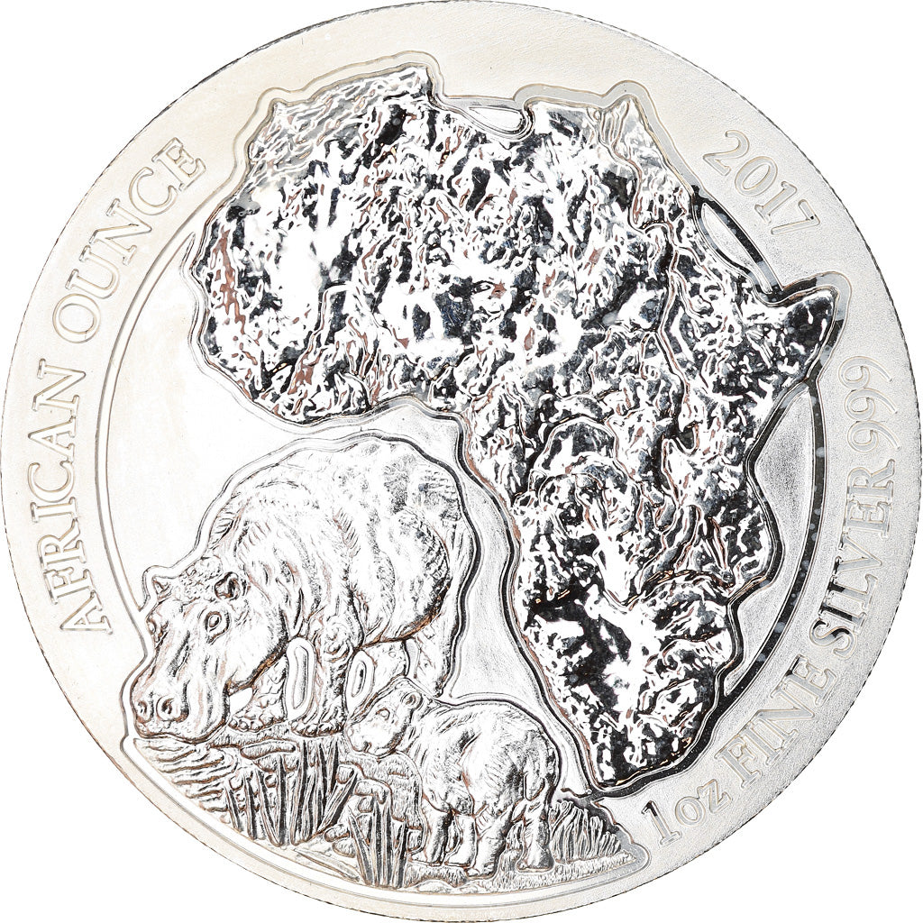 Coin, Rwanda, Hippopotame, 50 Francs, 2017, MS(65-70), Silver