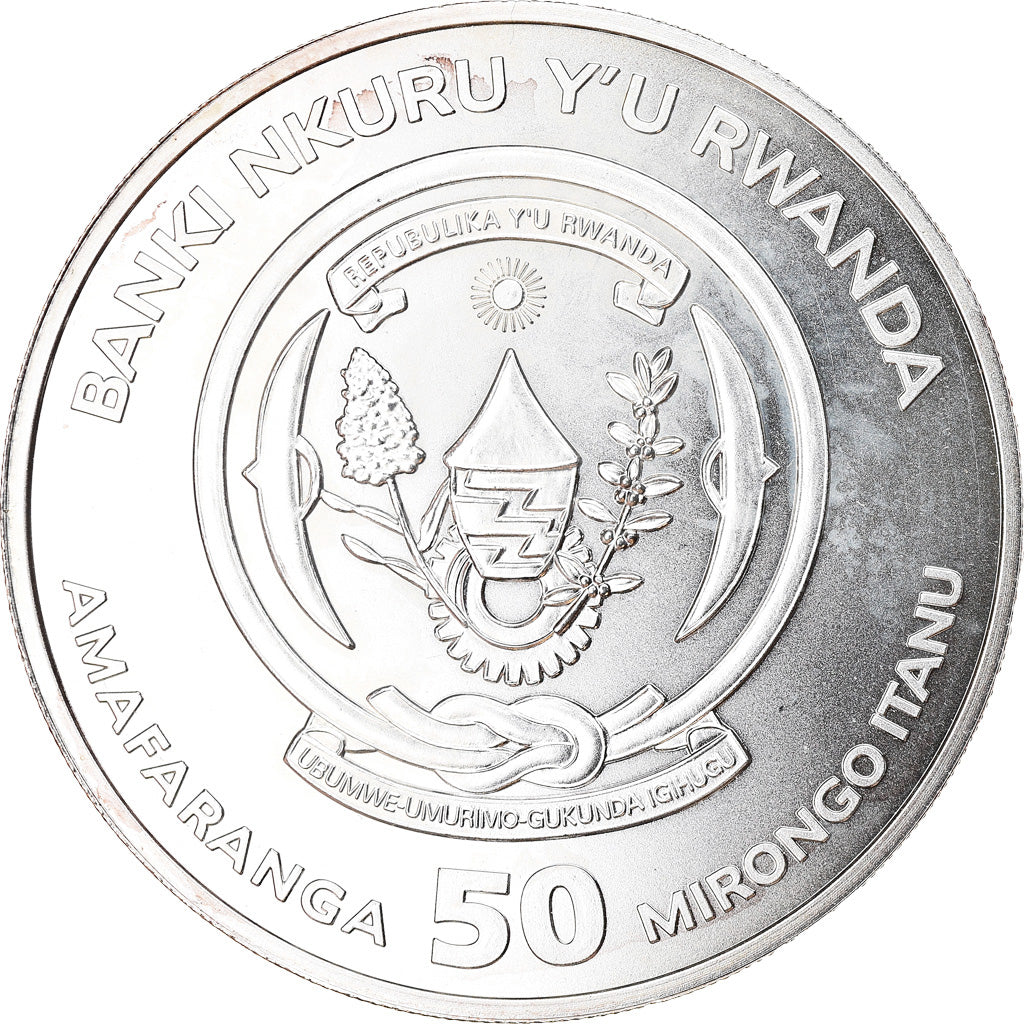 Coin, Rwanda, Hippopotame, 50 Francs, 2017, MS(65-70), Silver