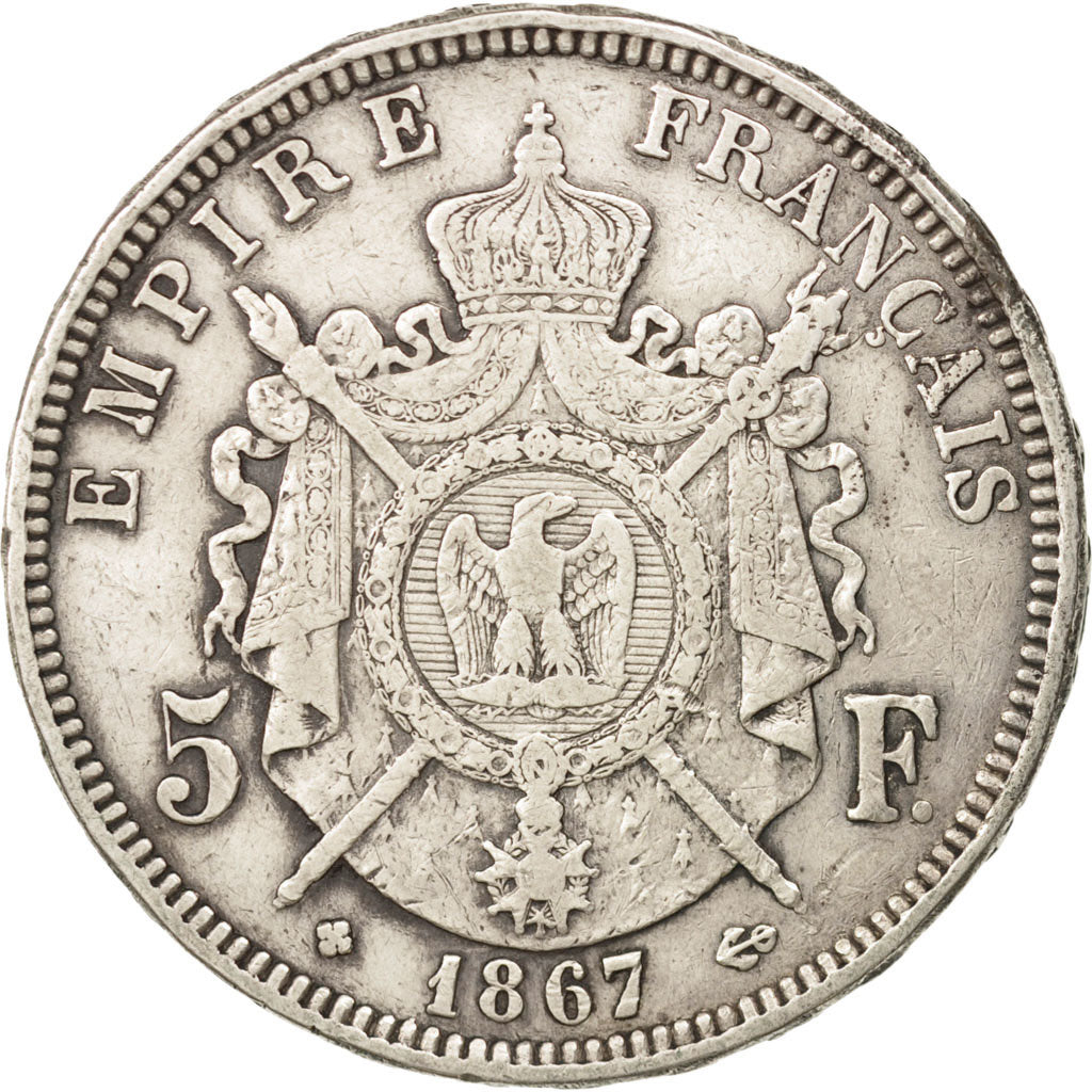 Frankreich, Napoléon III, 5 Francs, 1867, Strasbourg, EF(40-45),Silber, KM 799.2