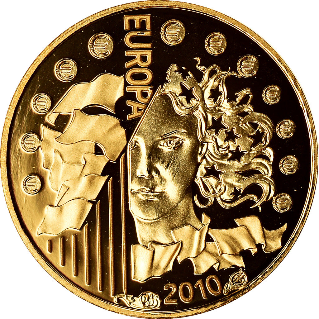 France, 5 Euro, 2010, MS(65-70), Gold, KM:1680