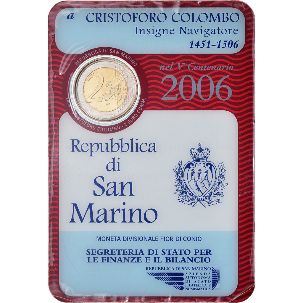 San Marino, 2 Euro, Christophe Colomb, 2006, BU, MS(65-70), Bimetallic, KM:478