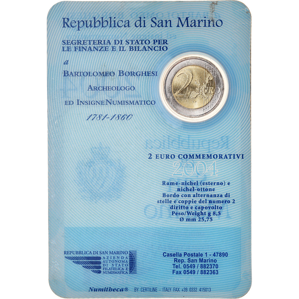 San Marino, 2 Euro, Bartolomeo Borghesi, 2004, MS(65-70), Bi-Metallic, KM:467