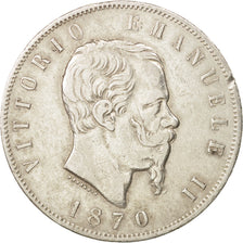 Italy, Vittorio Emanuele II, 5 Lire, 1870, Milan, VF(30-35), Silver, KM:8.3