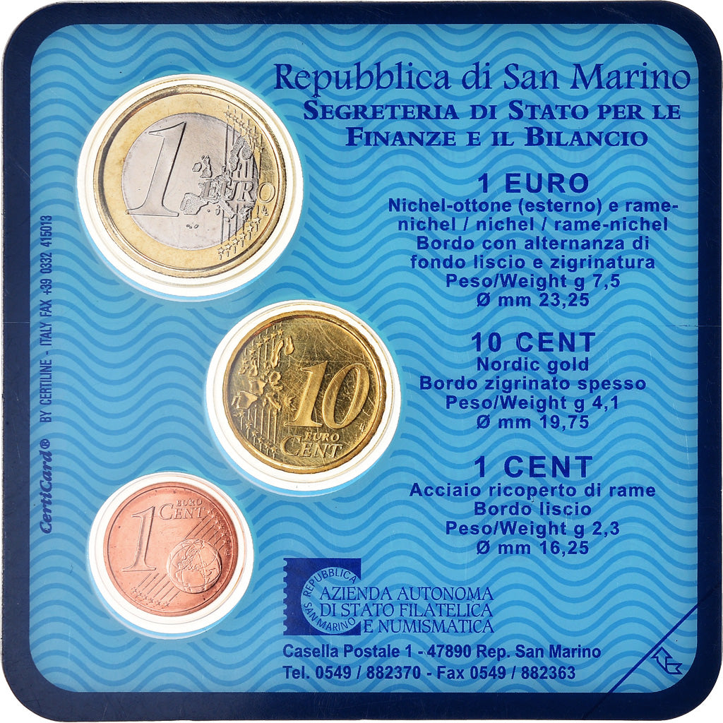 San Marino, Set, 1 cent, 10 cents, 1 euro, 2004, Bi-Metallic