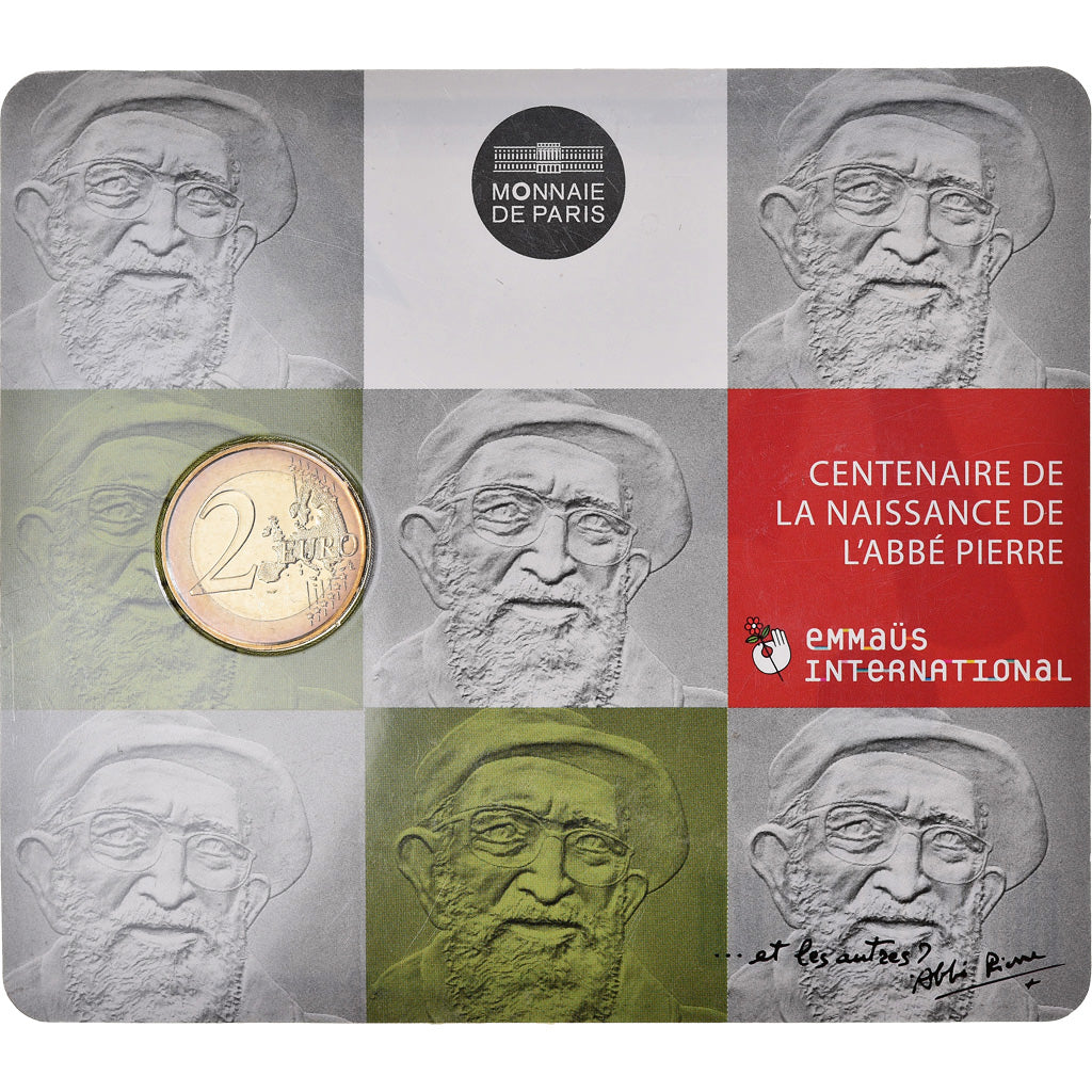 France, 2 Euro, Abbé Pierre, 2012, BU, MS(65-70), Bi-Metallic