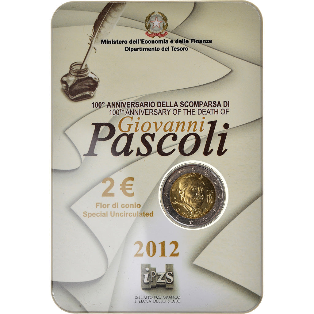 Italy, 2 Euro, Giovanni Pascoli, 2012, MS(65-70), Bi-Metallic, KM:355