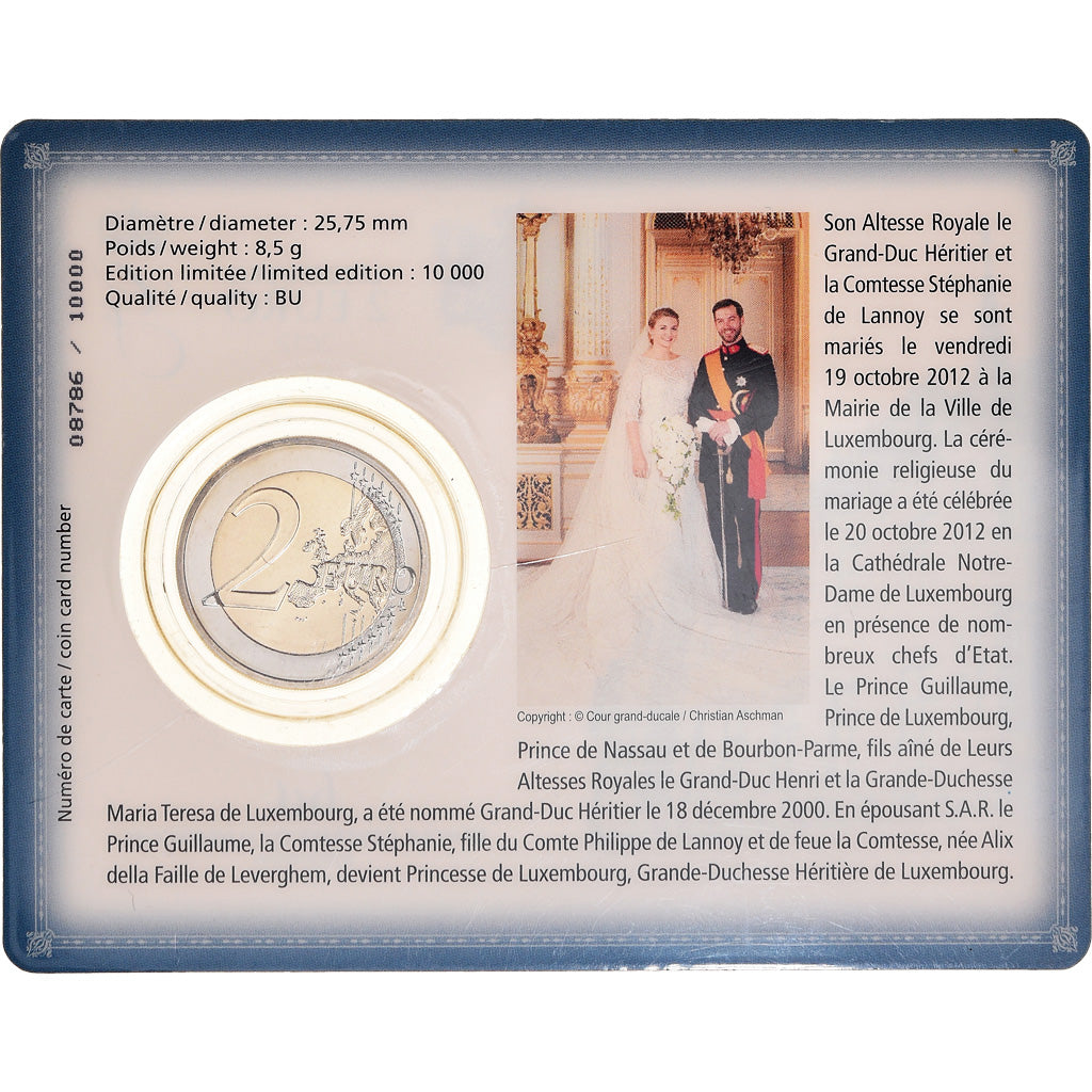 Luxembourg, 2 Euro, Mariage Princier, 2012, BU, MS(65-70), Bi-Metallic