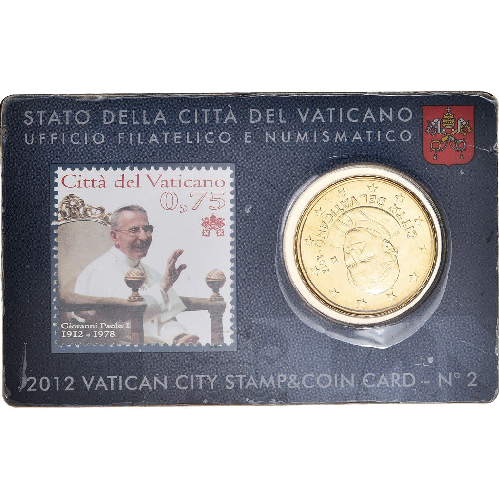 VATICAN CITY, 50 Euro Cent, 2012, Stamp and coin card, MS(65-70), Brass