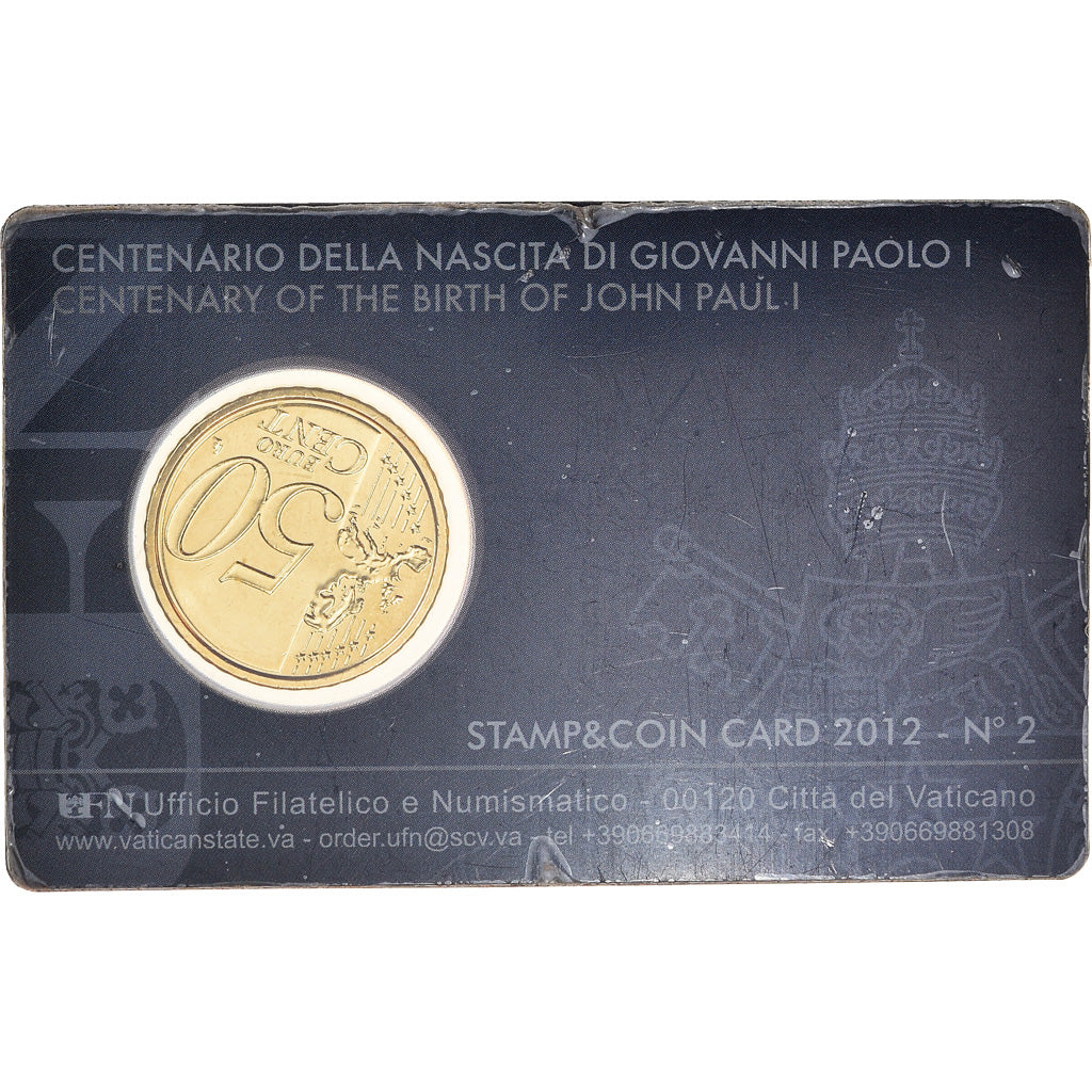 VATICAN CITY, 50 Euro Cent, 2012, Stamp and coin card, MS(65-70), Brass