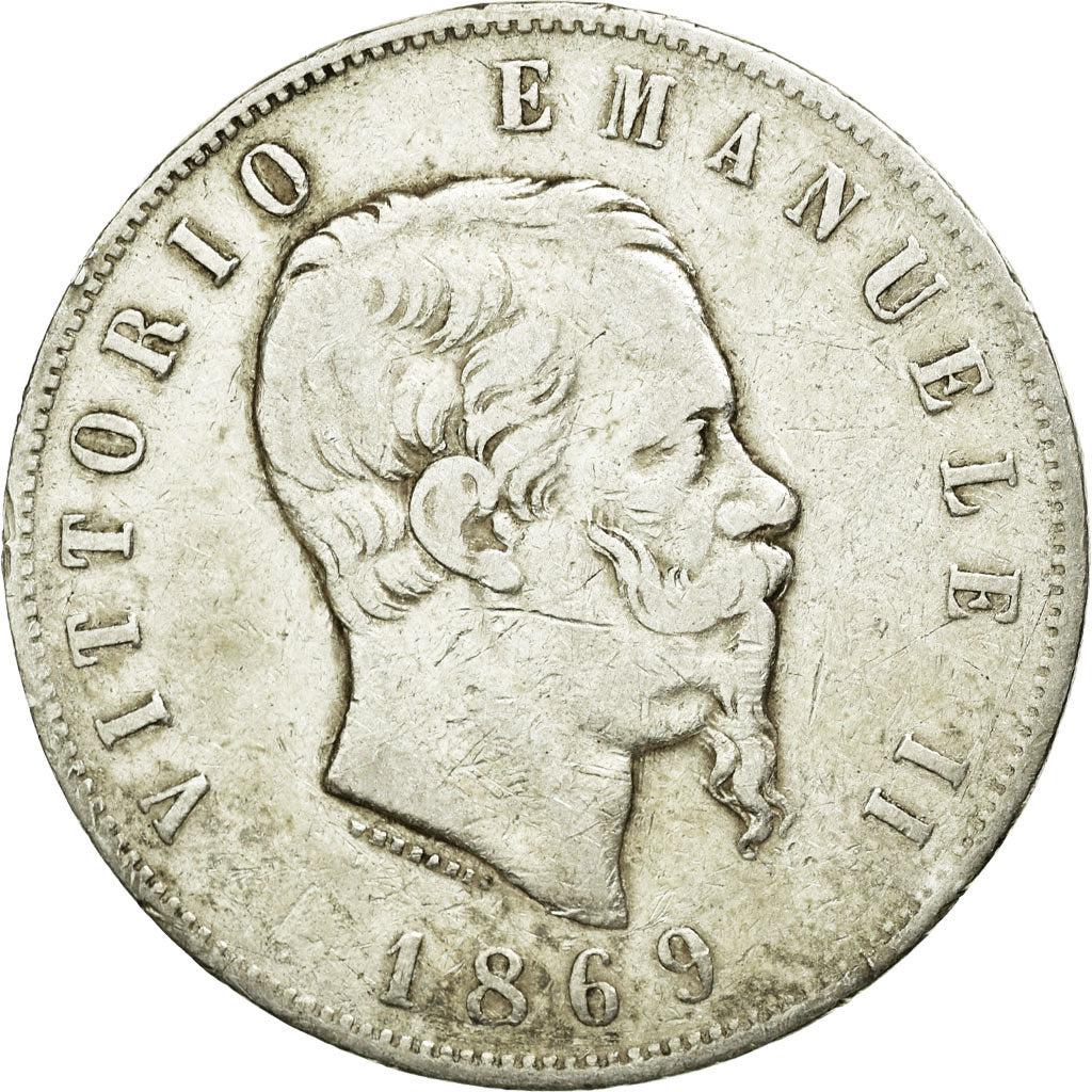 Coin, Italy, Vittorio Emanuele II, 5 Lire, 1869, Milan, VF(30-35), Silver