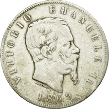 Coin, Italy, Vittorio Emanuele II, 5 Lire, 1869, Milan, VF(30-35), Silver