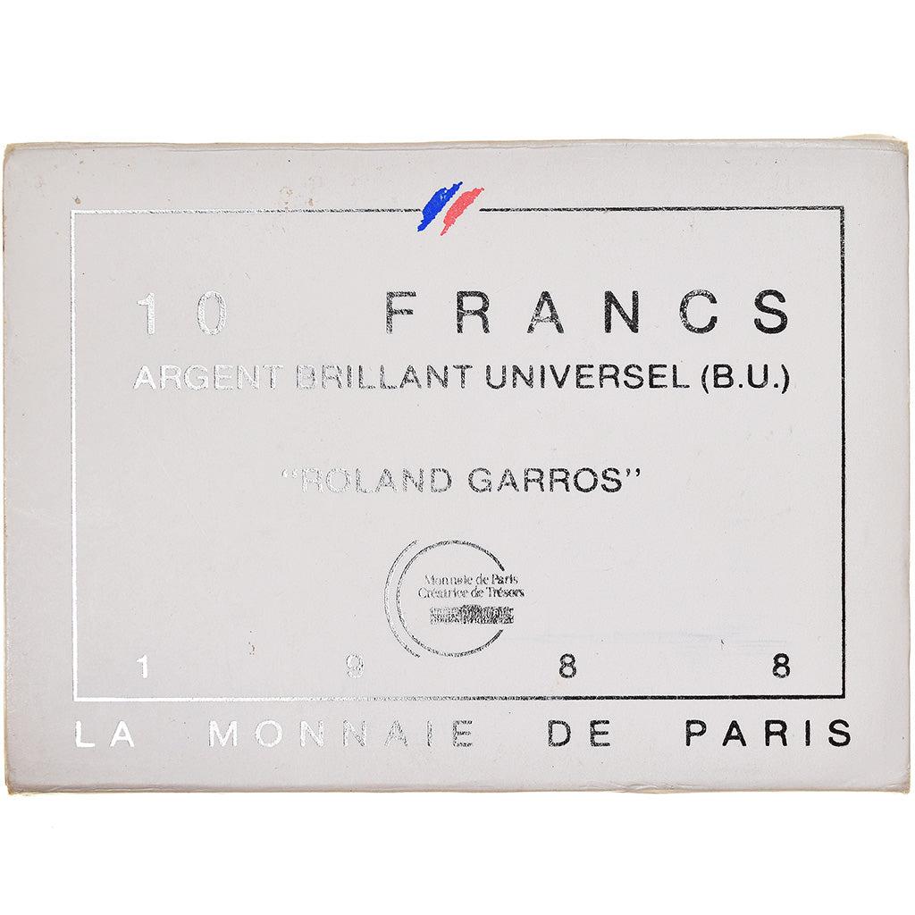 Coin, France, Roland Garros, 10 Francs, 1988, Paris, BU, MS(65-70), Silver