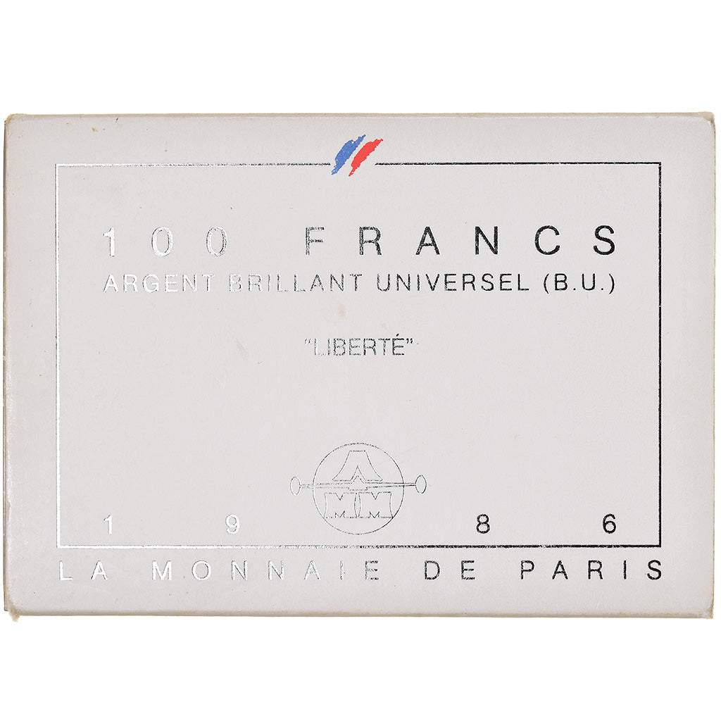 Monnaie, France, Statue de la Liberté, 100 Francs, 1986, BU, FDC, Argent