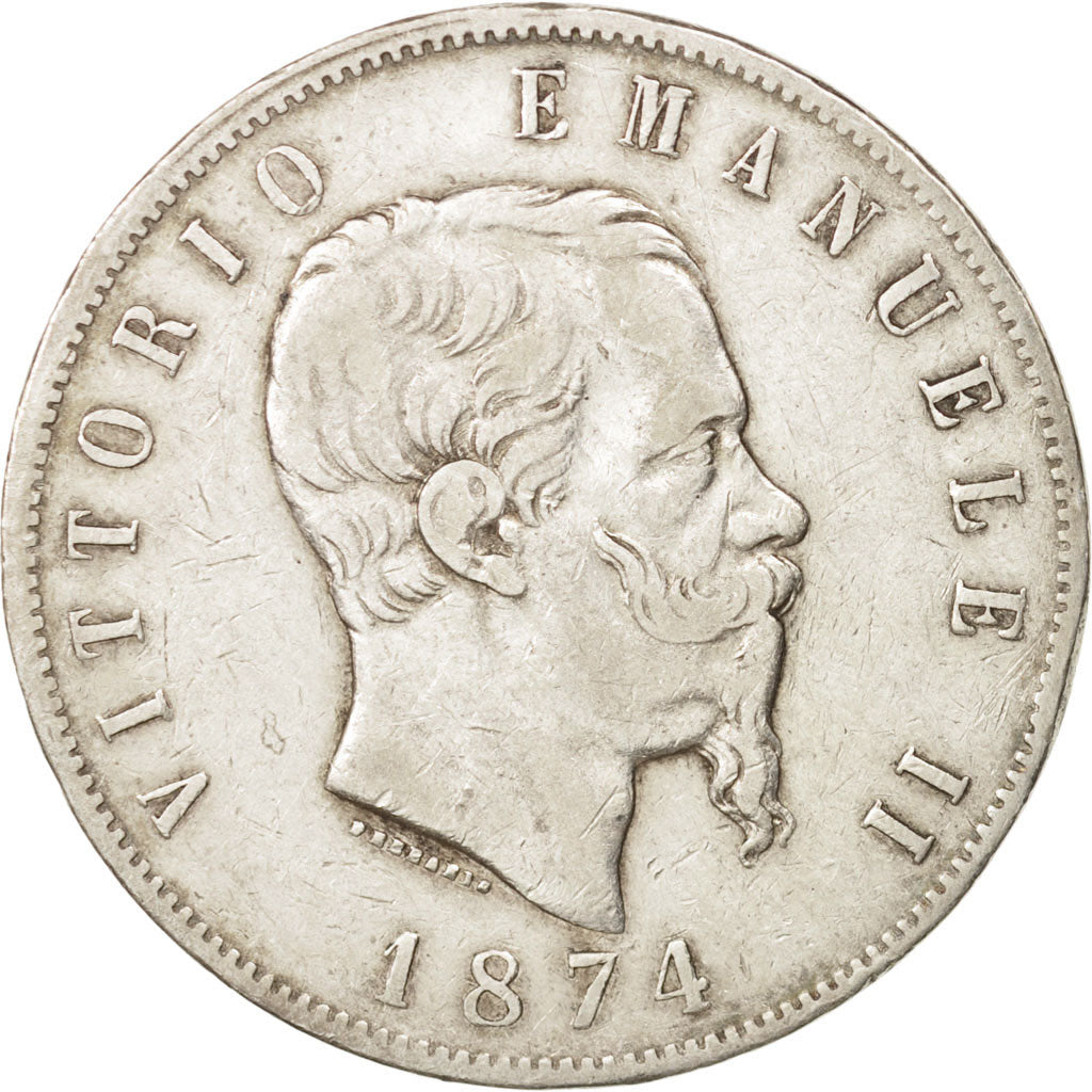 Italy, Vittorio Emanuele II, 5 Lire, 1874, Milan, VF(30-35), Silver, KM:8.3
