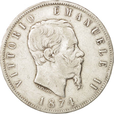Italy, Vittorio Emanuele II, 5 Lire, 1874, Milan, VF(30-35), Silver, KM:8.3