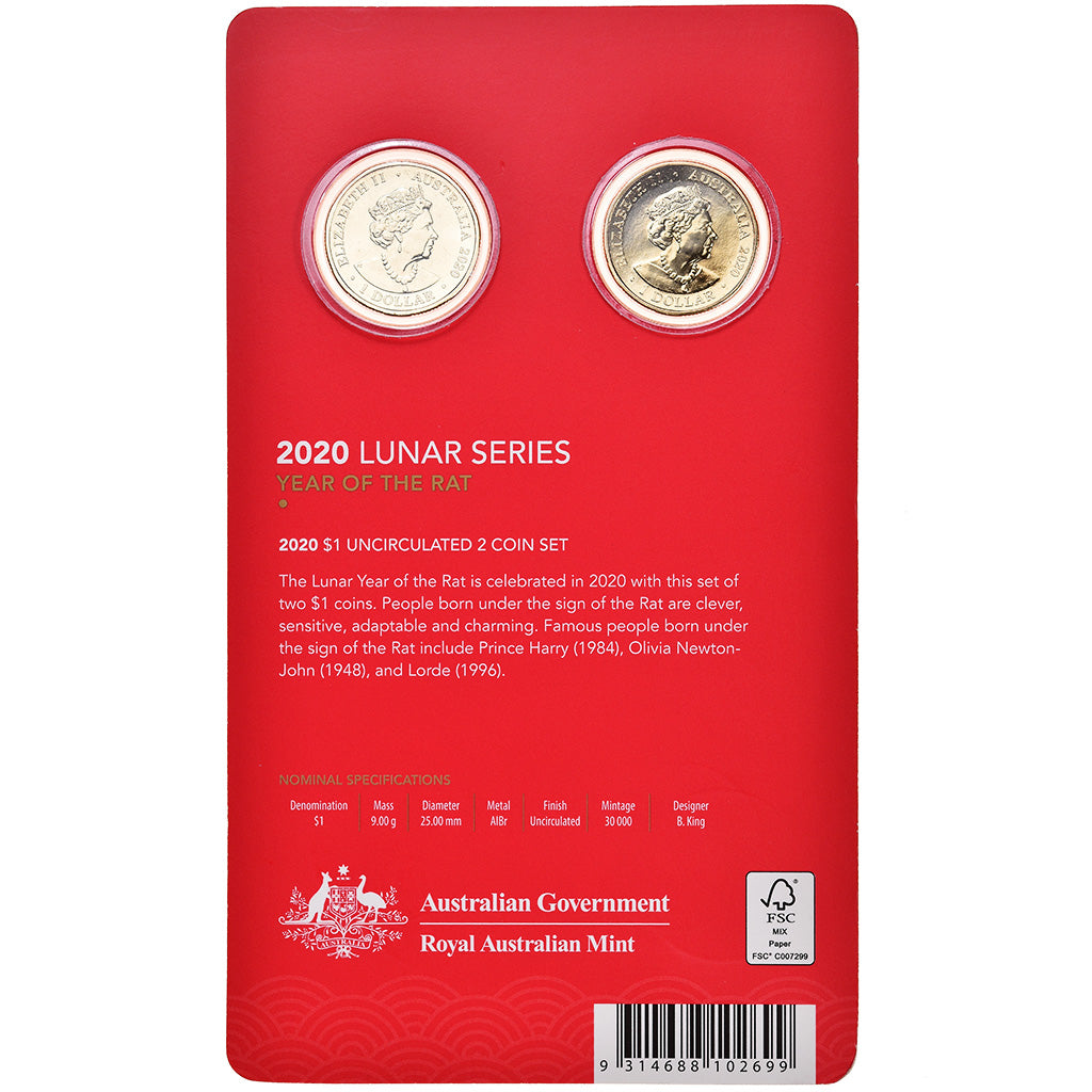 Moeda, Austrália, Année du Rat, Dollar, 2020, Royal Australian Mint