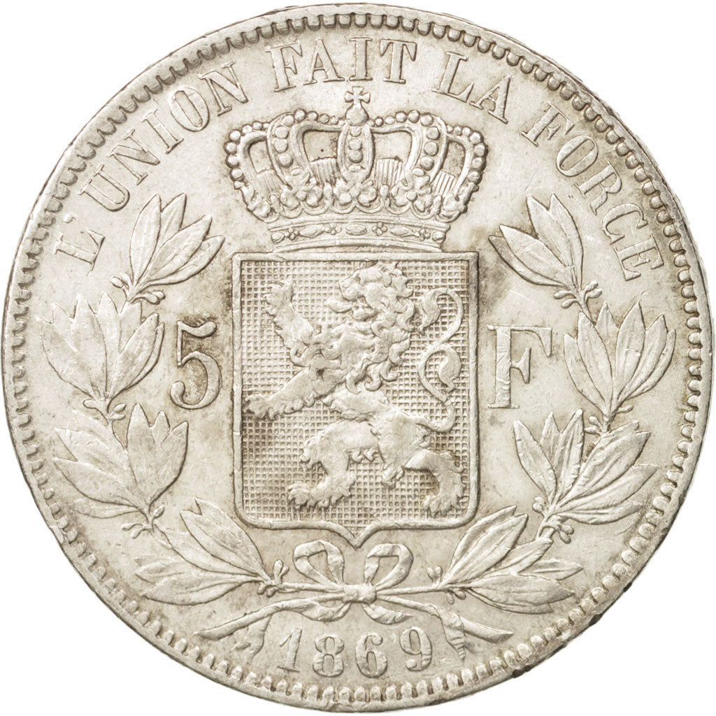 Belgium, Leopold II, 5 Francs, 5 Frank, 1869, EF(40-45), Silver, KM:24