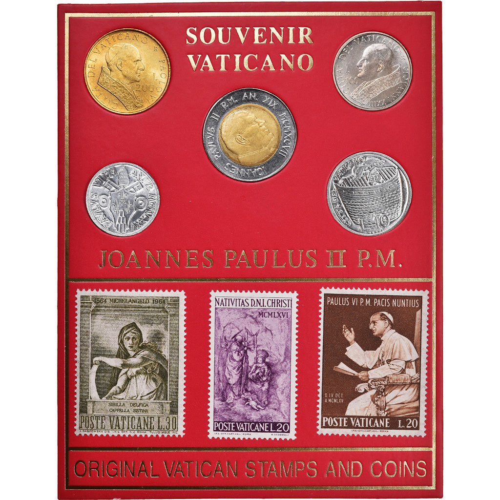 Moneta, Vaticano, Set, Roma, 5 monnaies et cinq timbres, SPL-, N.C.