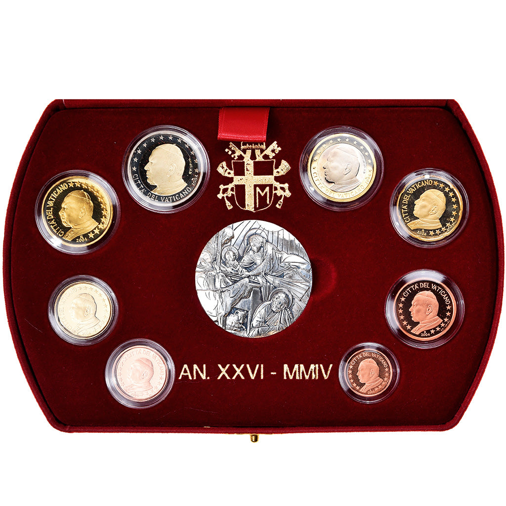 Vatican, 1 Cent to 2 Euro, Pape Jean Paul II, 2004, Proof, MS(65-70)