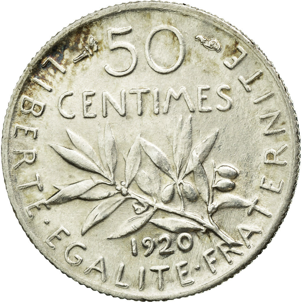 Coin, France, Semeuse, 50 Centimes, 1920, Paris, AU(55-58), Silver, KM:854