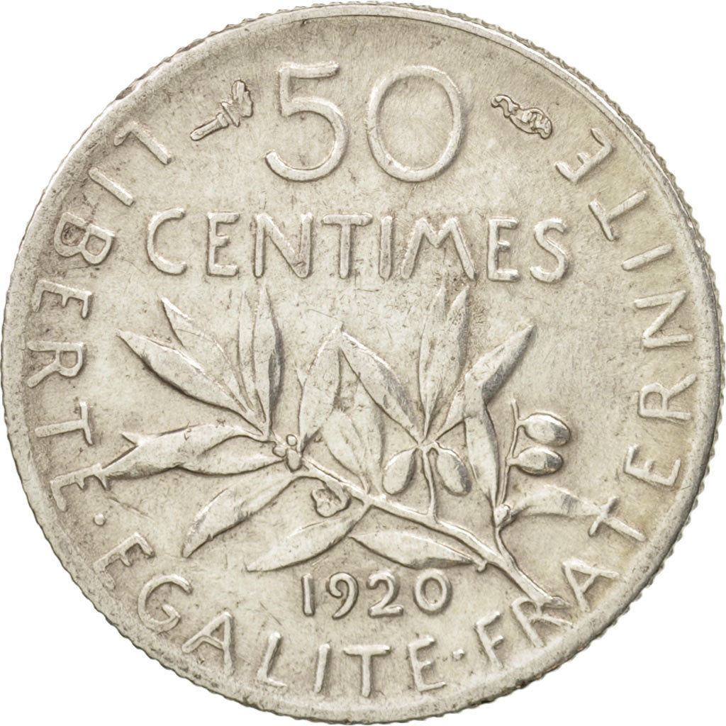 France, Semeuse, 50 Centimes, 1920, Paris, TTB, Argent, KM:854, Gadoury:420