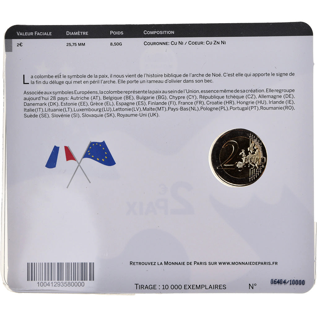 France, 2 Euro, Paix, 2015, BU, MS(65-70), Bimetallic