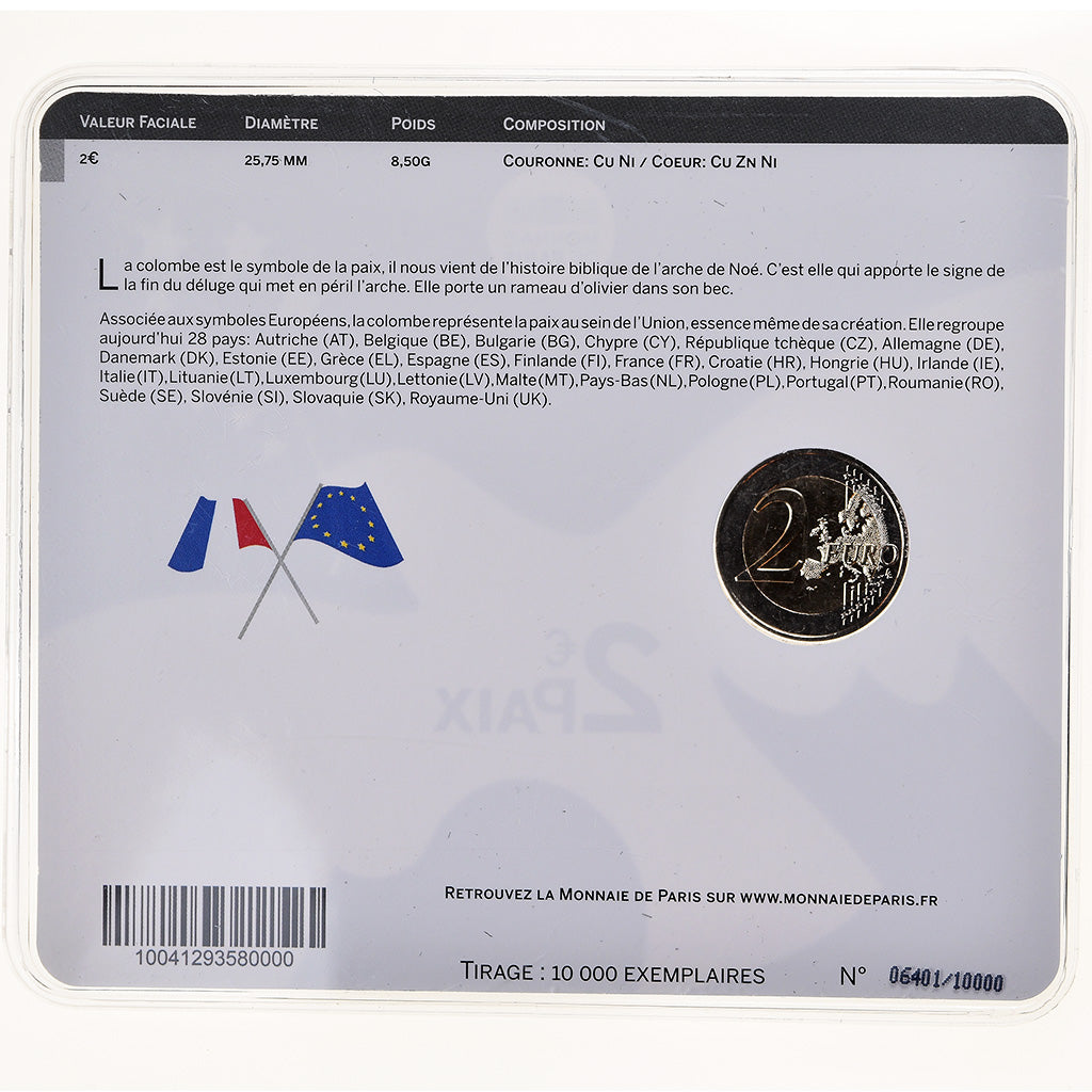 France, 2 Euro, Paix, 2015, BU, MS(65-70), Bimetallic