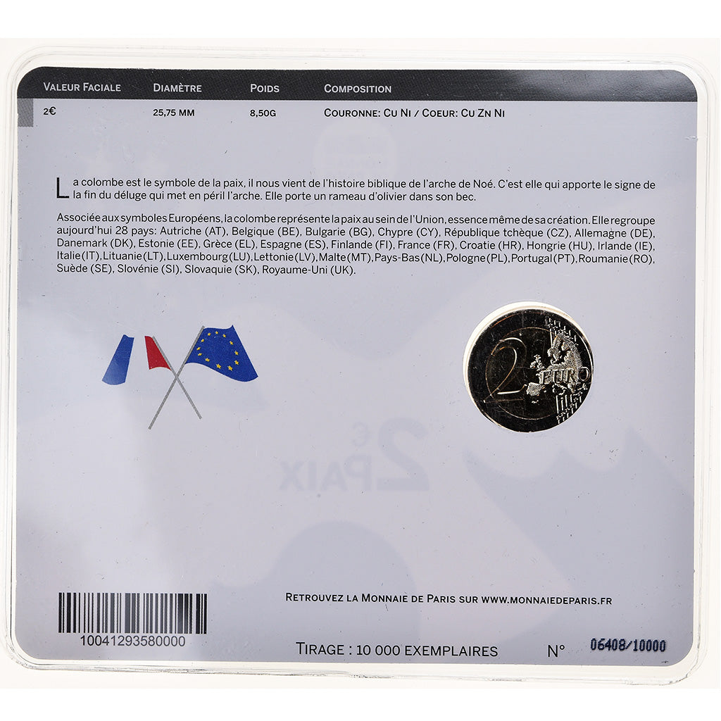 France, 2 Euro, Paix, 2015, BU, MS(65-70), Bimetallic