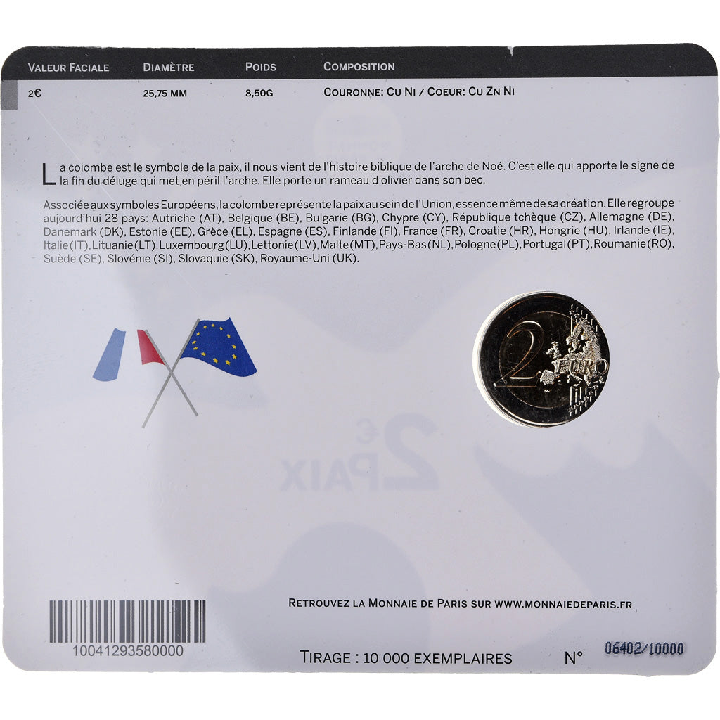 France, 2 Euro, Paix, 2015, BU, MS(65-70), Bimetallic