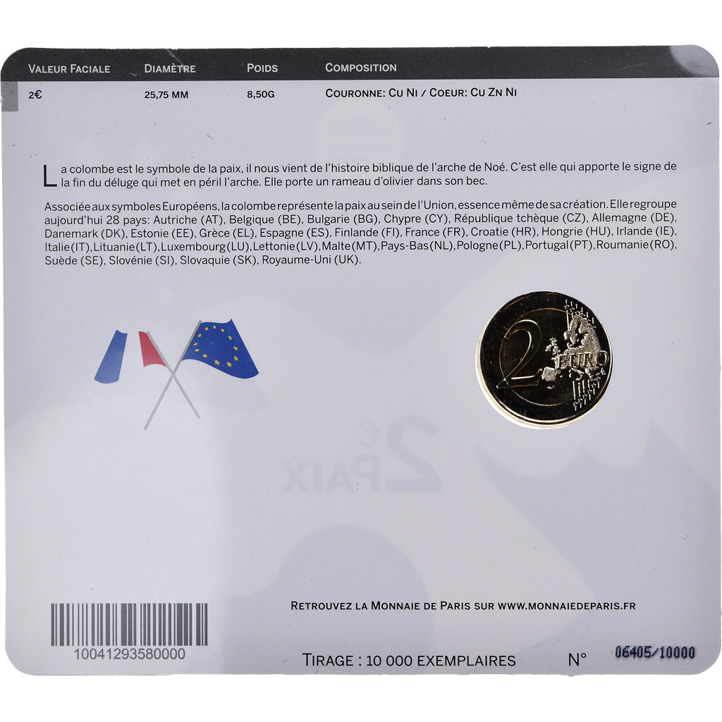France, 2 Euro, Paix, 2015, BU, MS(65-70), Bimetallic