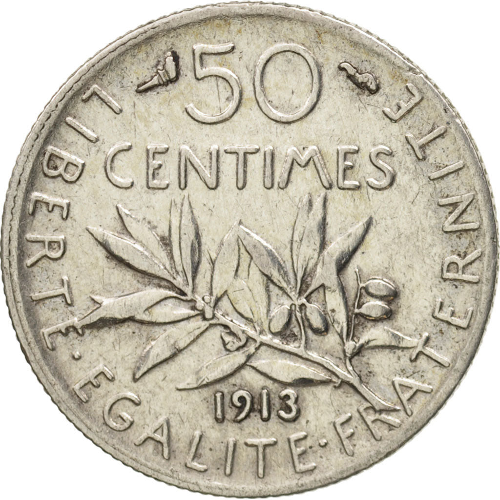 France, Semeuse, 50 Centimes, 1913, Paris, EF(40-45), Silver, KM:854,Gadoury 420