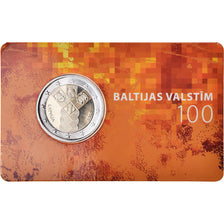 Latvia, 2 Euro, 100 ans des pays baltes, 2018, MS(65-70), Bi-Metallic