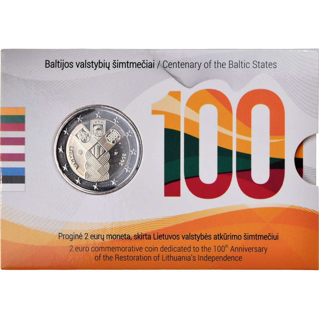 Lithuania, 2 Euro, 100 ans des pays baltes, 2018, MS(65-70), Bi-Metallic