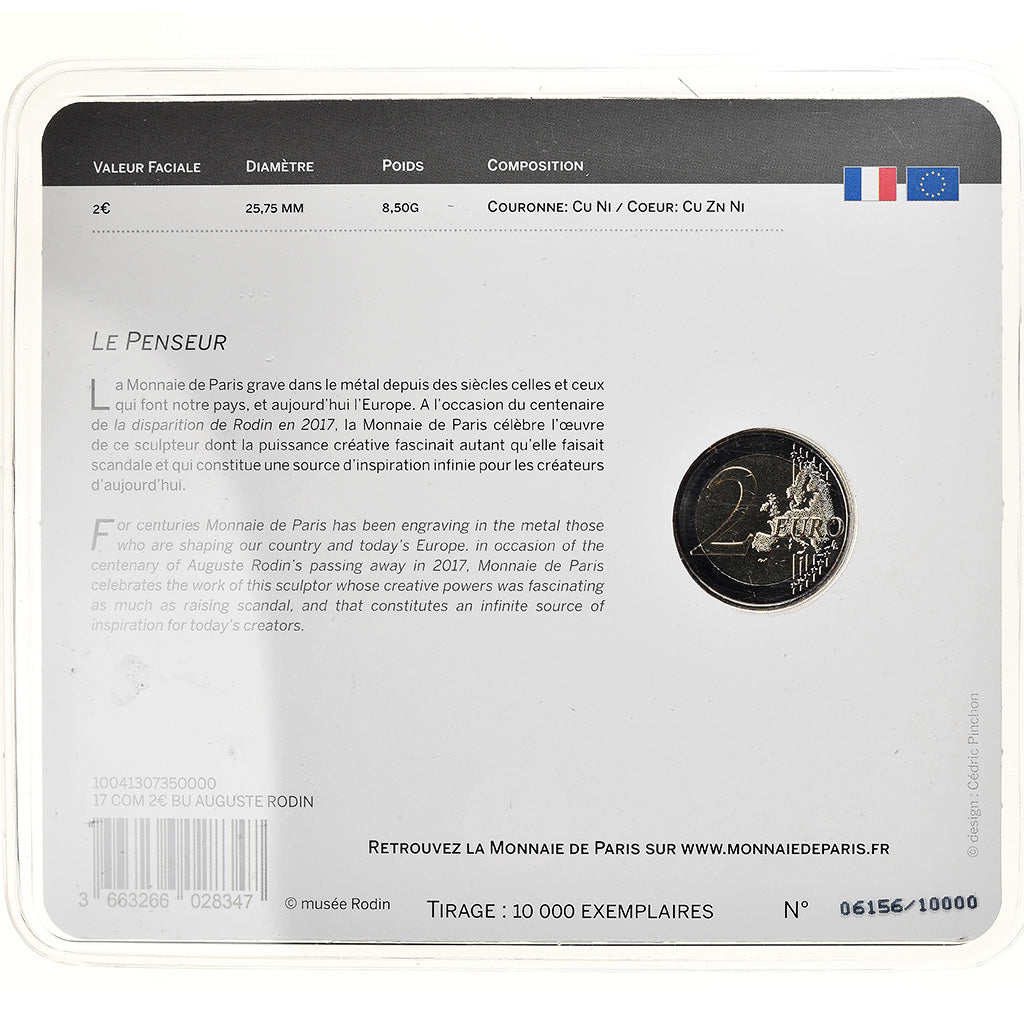 Monnaie, France, Monnaie de Paris, 2 Euro, Auguste Rodin, 2017, FDC, Bimetallic