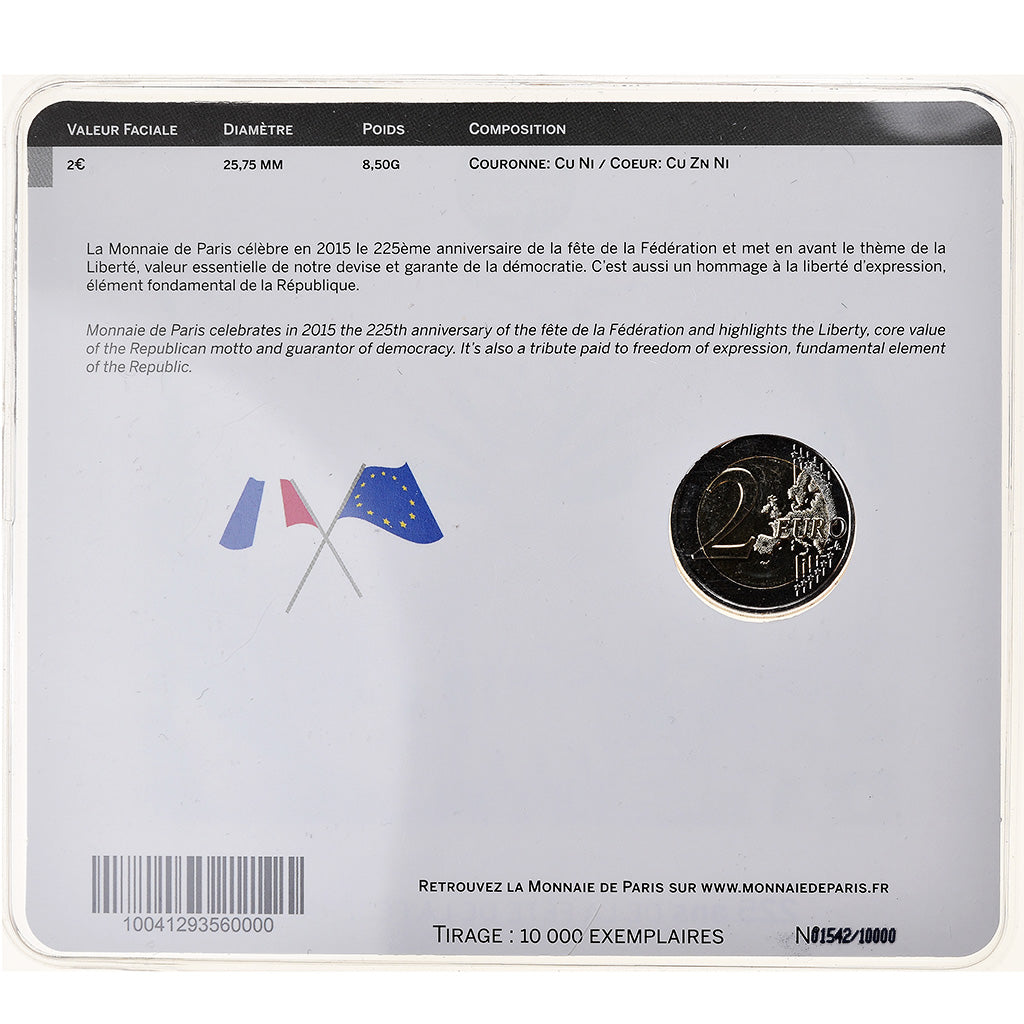 Francia, 2 Euro, 225 ans de la fête de la Fédération, 2015, BU, FDC