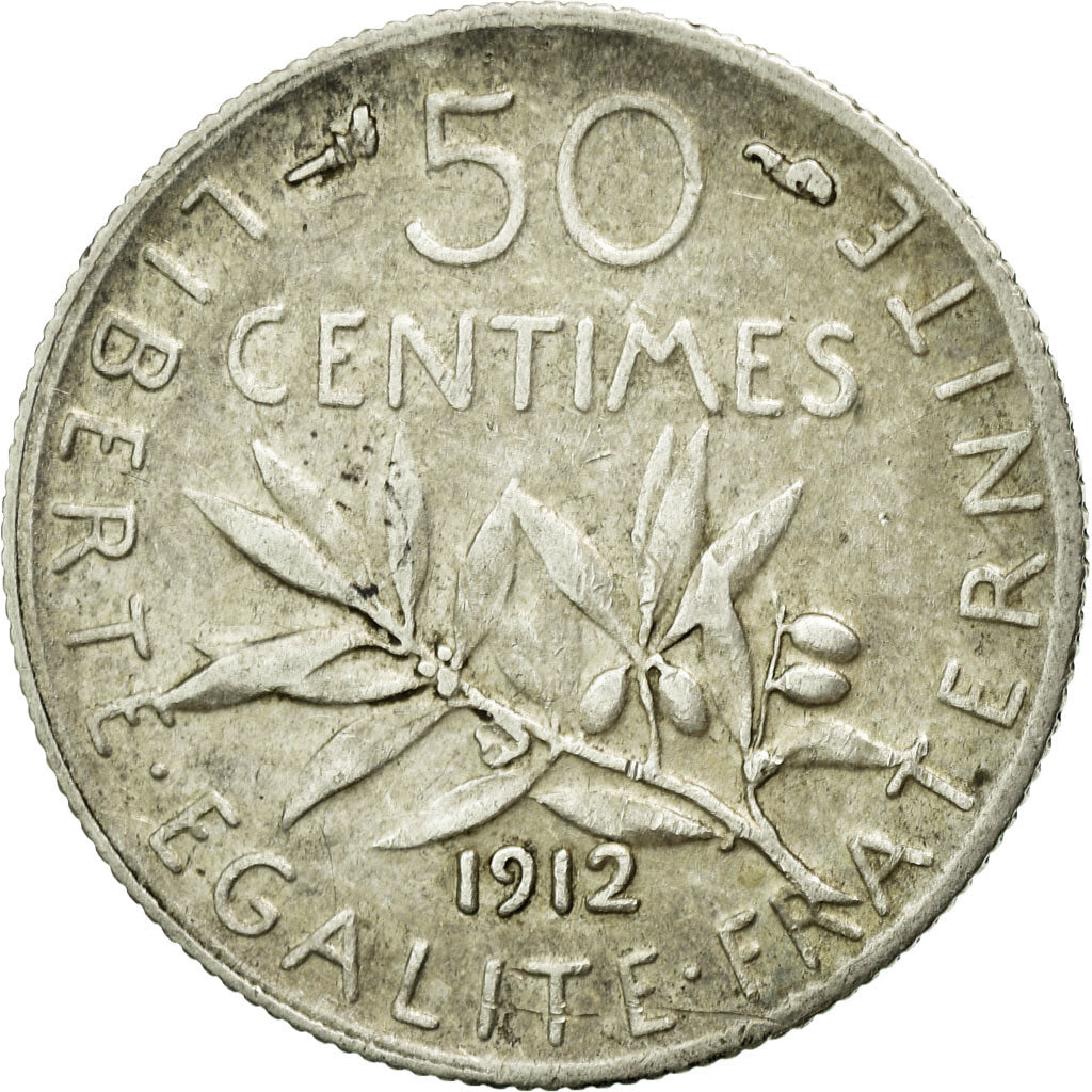 Coin, France, Semeuse, 50 Centimes, 1912, Paris, EF(40-45), Silver, KM:854