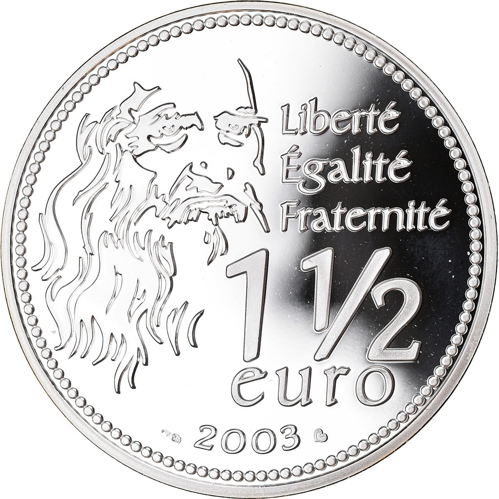 France, 1-1/2 Euro, Mona Lisa, 2003, BE, MS(65-70), Silver, Gadoury:EU33