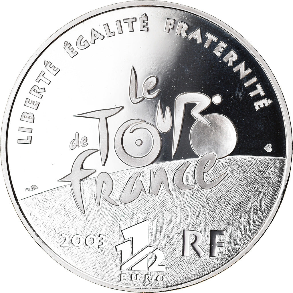 Francja, 1-1/2 Euro, Centenaire Du Tour De France, 2003, BE, MS(65-70), Srebro
