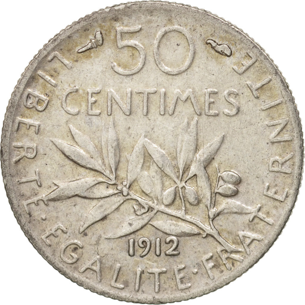 Coin, France, Semeuse, 50 Centimes, 1912, Paris, EF(40-45), Silver, KM:854