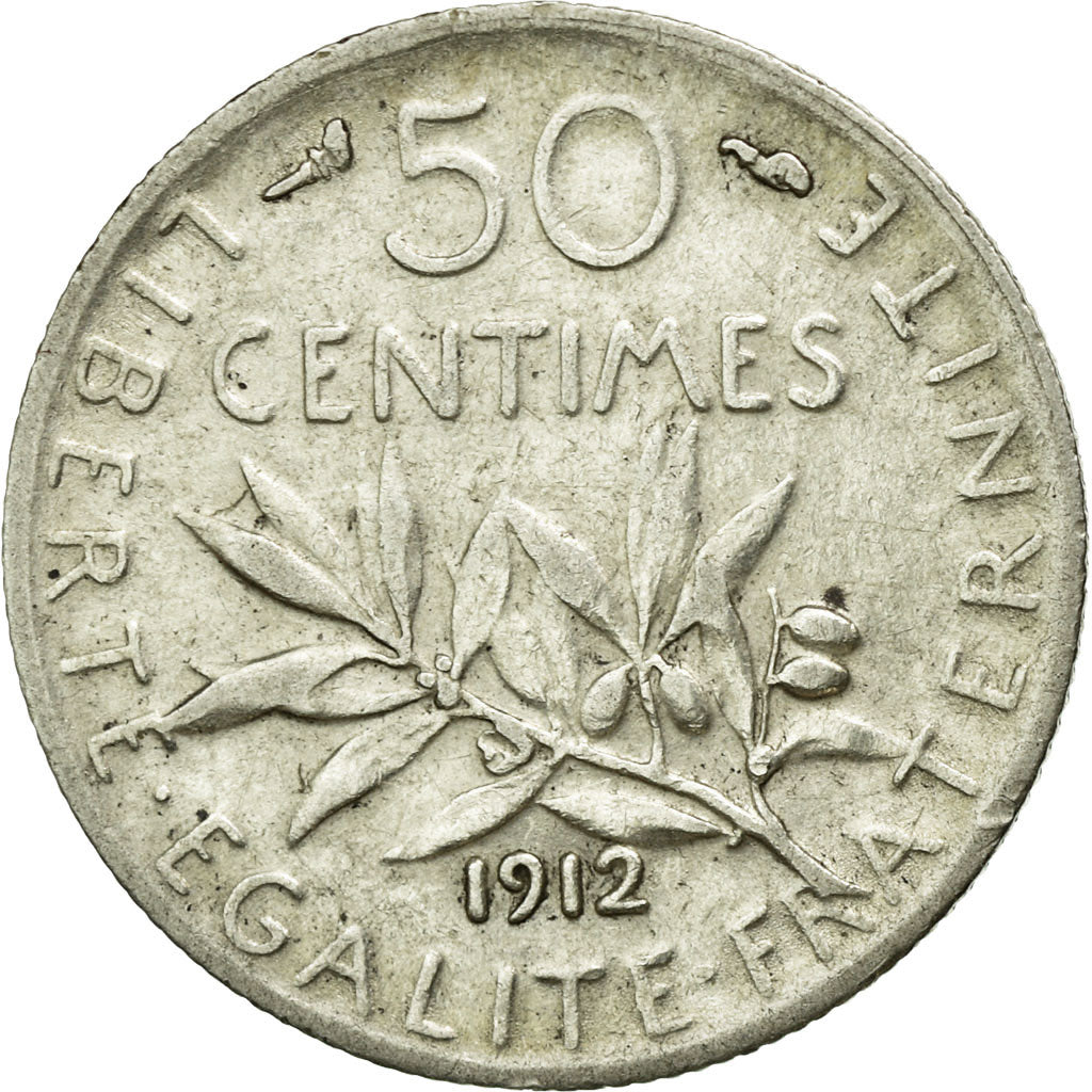 Moneta, Francia, Semeuse, 50 Centimes, 1912, Paris, BB+, Argento, KM:854