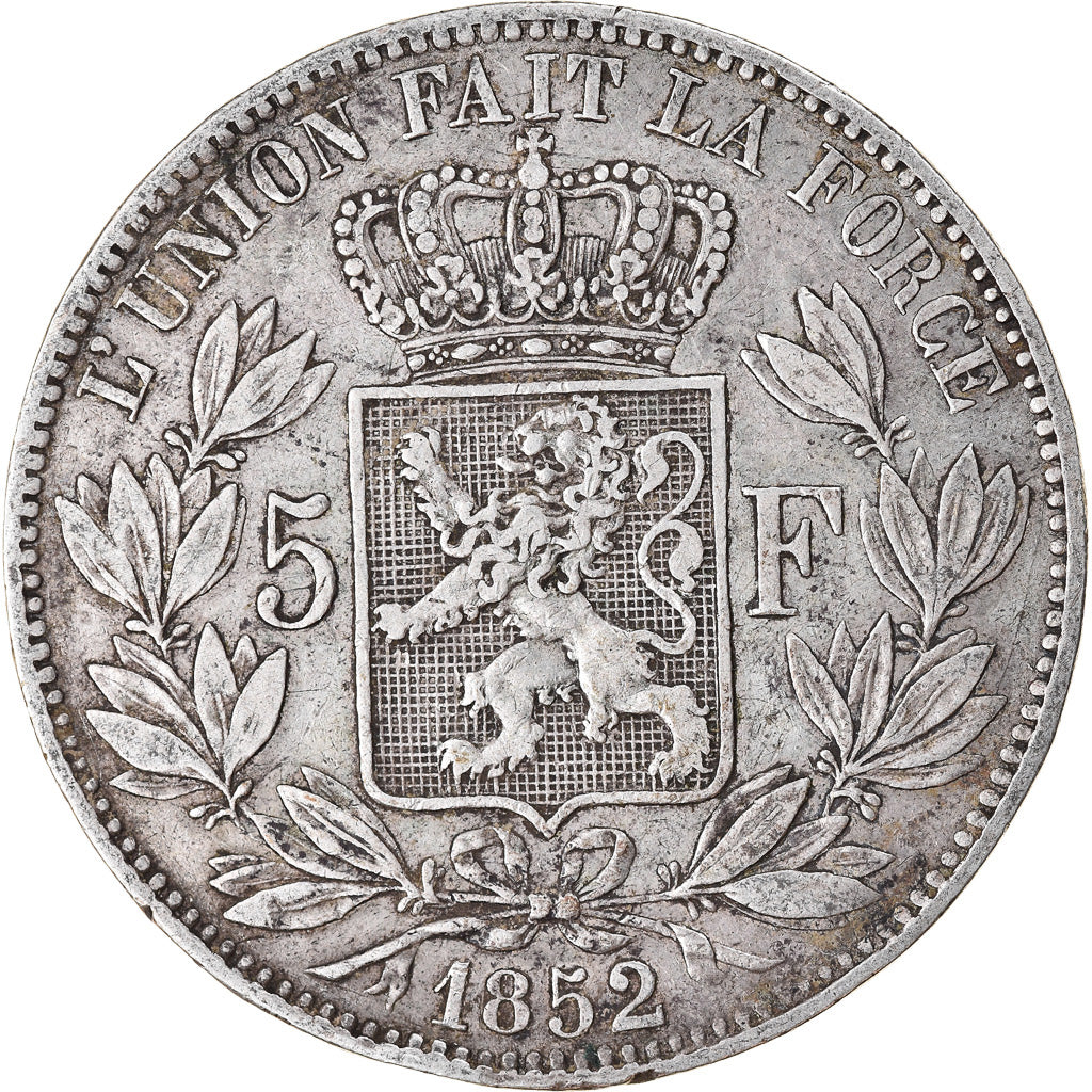 Münze, Belgien, Leopold I, 5 Francs, 5 Frank, 1852, S+, Silber, KM:17