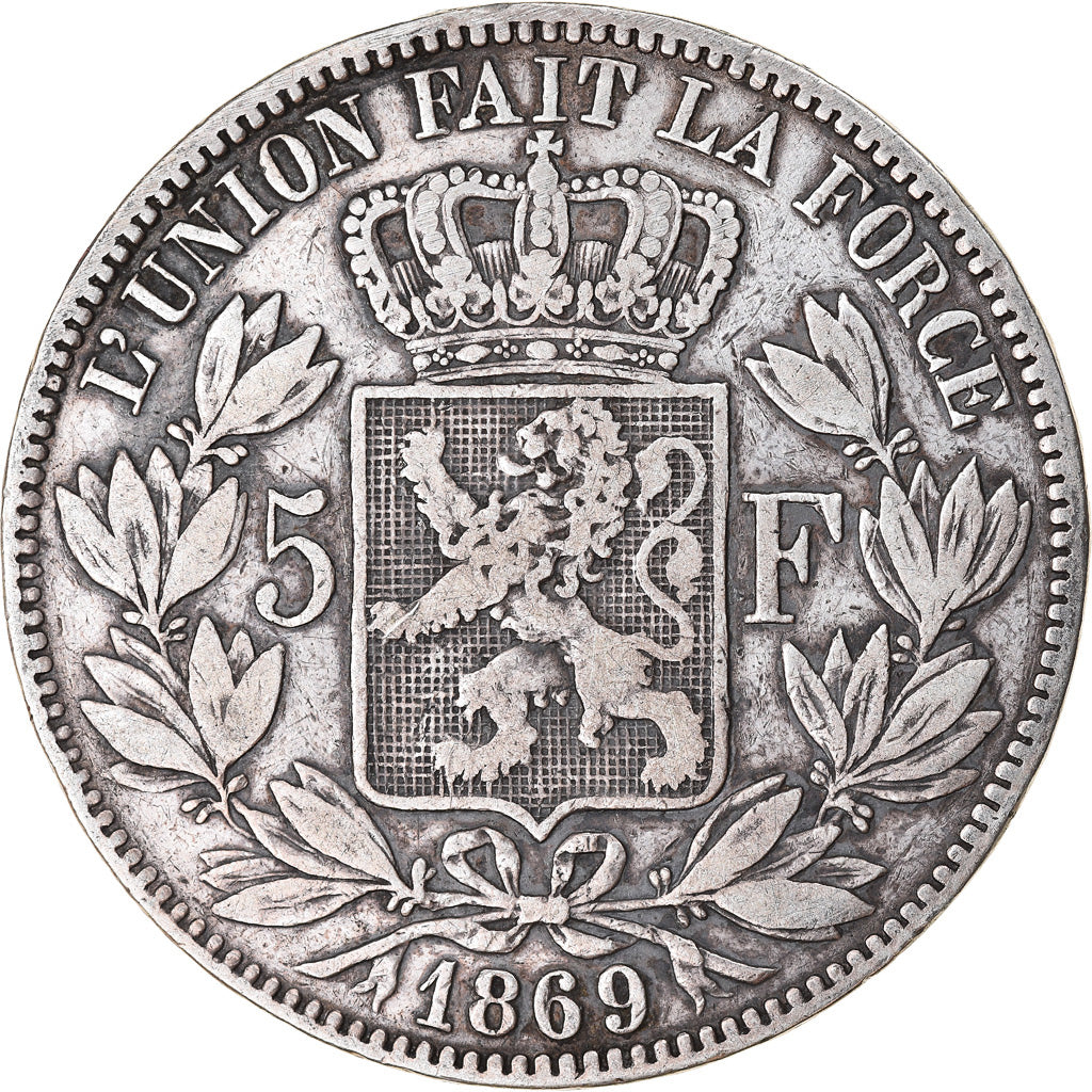 Moneta, Belgio, Leopold II, 5 Francs, 5 Frank, 1869, MB, Argento, KM:24