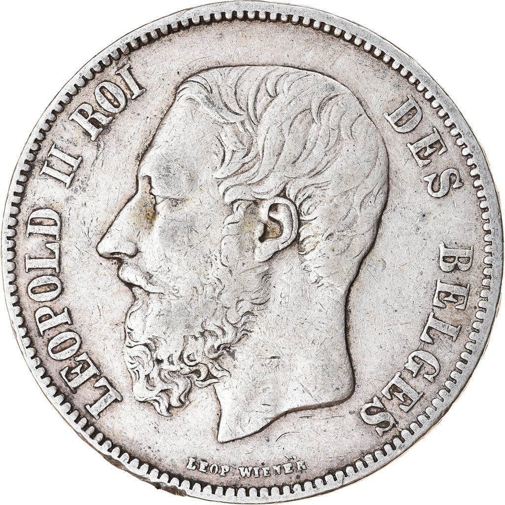 Moneta, Belgio, Leopold II, 5 Francs, 5 Frank, 1871, MB+, Argento, KM:24