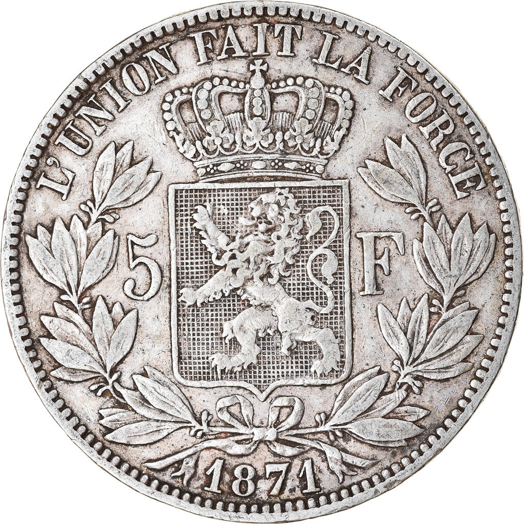 Moneta, Belgio, Leopold II, 5 Francs, 5 Frank, 1871, MB+, Argento, KM:24