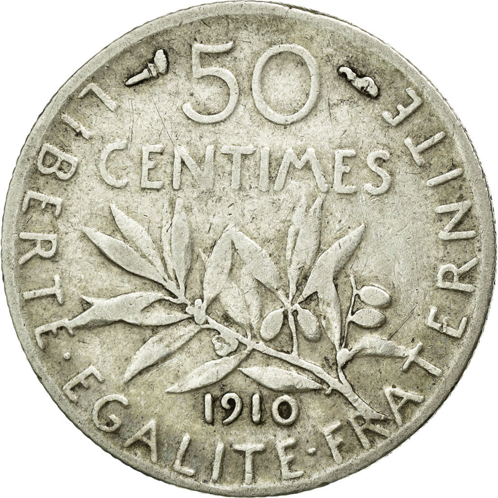 Monnaie, France, Semeuse, 50 Centimes, 1910, Paris, TB+, Argent, KM:854