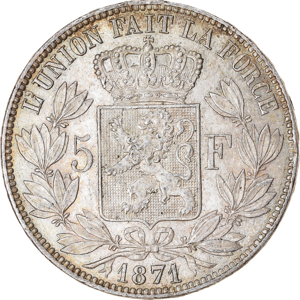 Coin, Belgium, Leopold II, 5 Francs, 5 Frank, 1871, EF(40-45), Silver, KM:24