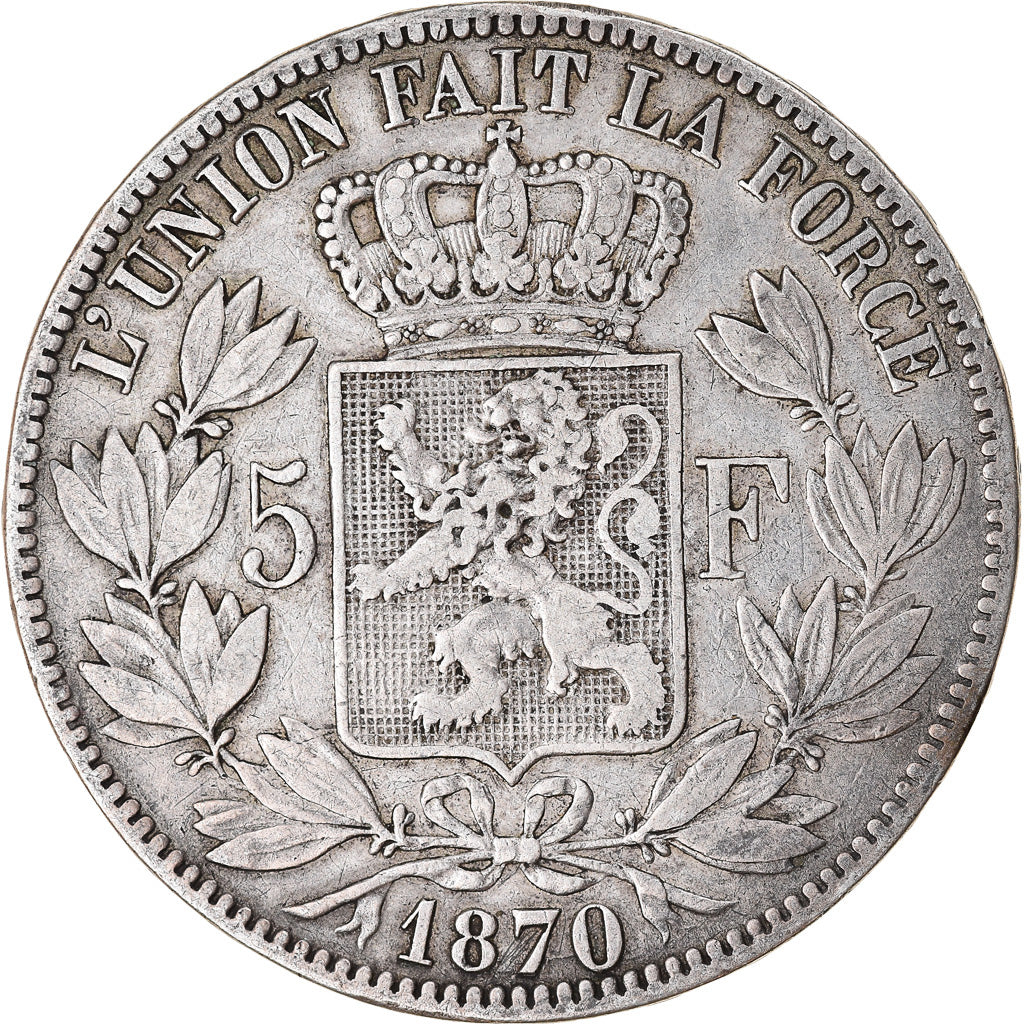 Coin, Belgium, Leopold II, 5 Francs, 5 Frank, 1870, VF(20-25), Silver, KM:24