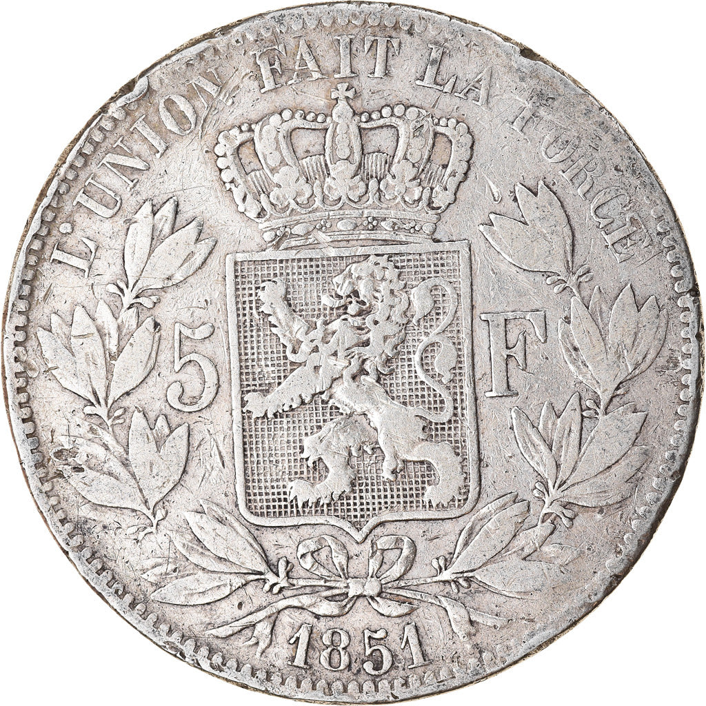 Coin, Belgium, Leopold I, 5 Francs, 5 Frank, 1851, VF(20-25), Silver, KM:17